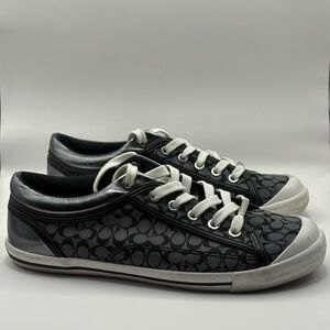 Coach Francesca Signature C Sneakers Women’s 9M Gray Silver Monogram Shoes w box
